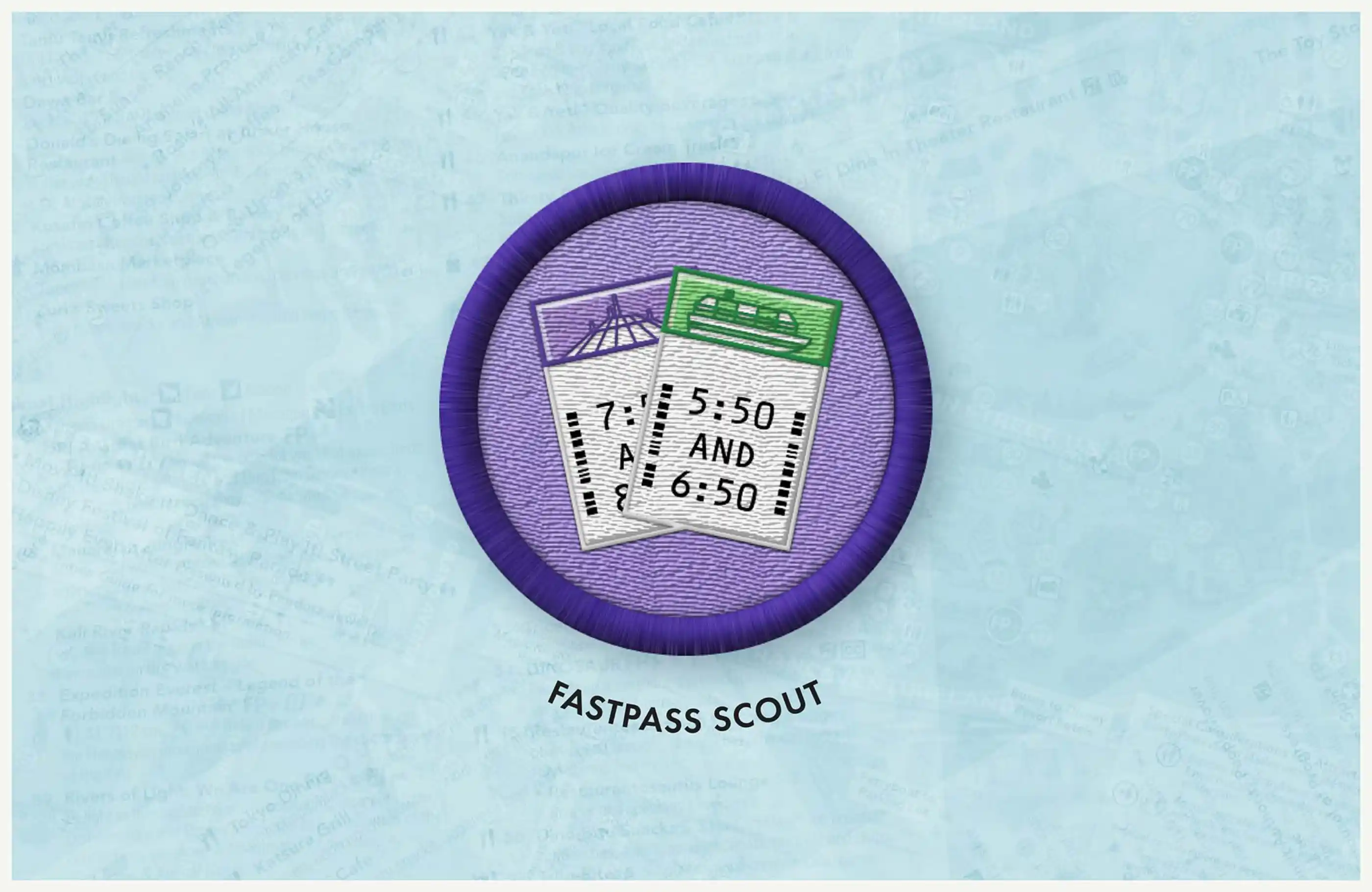 Close-up of FastPass Scout badge.