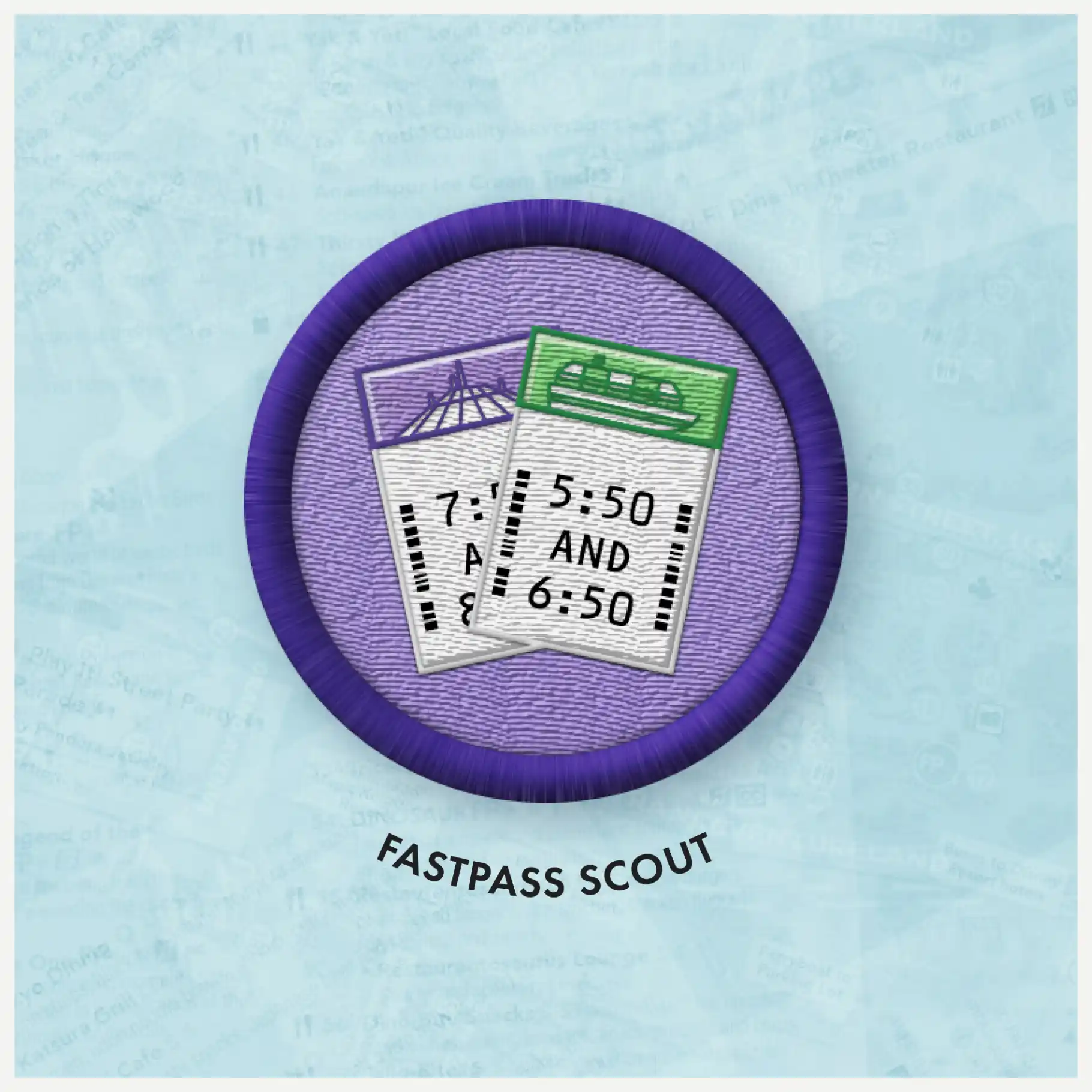 Close-up of FastPass Scout badge.