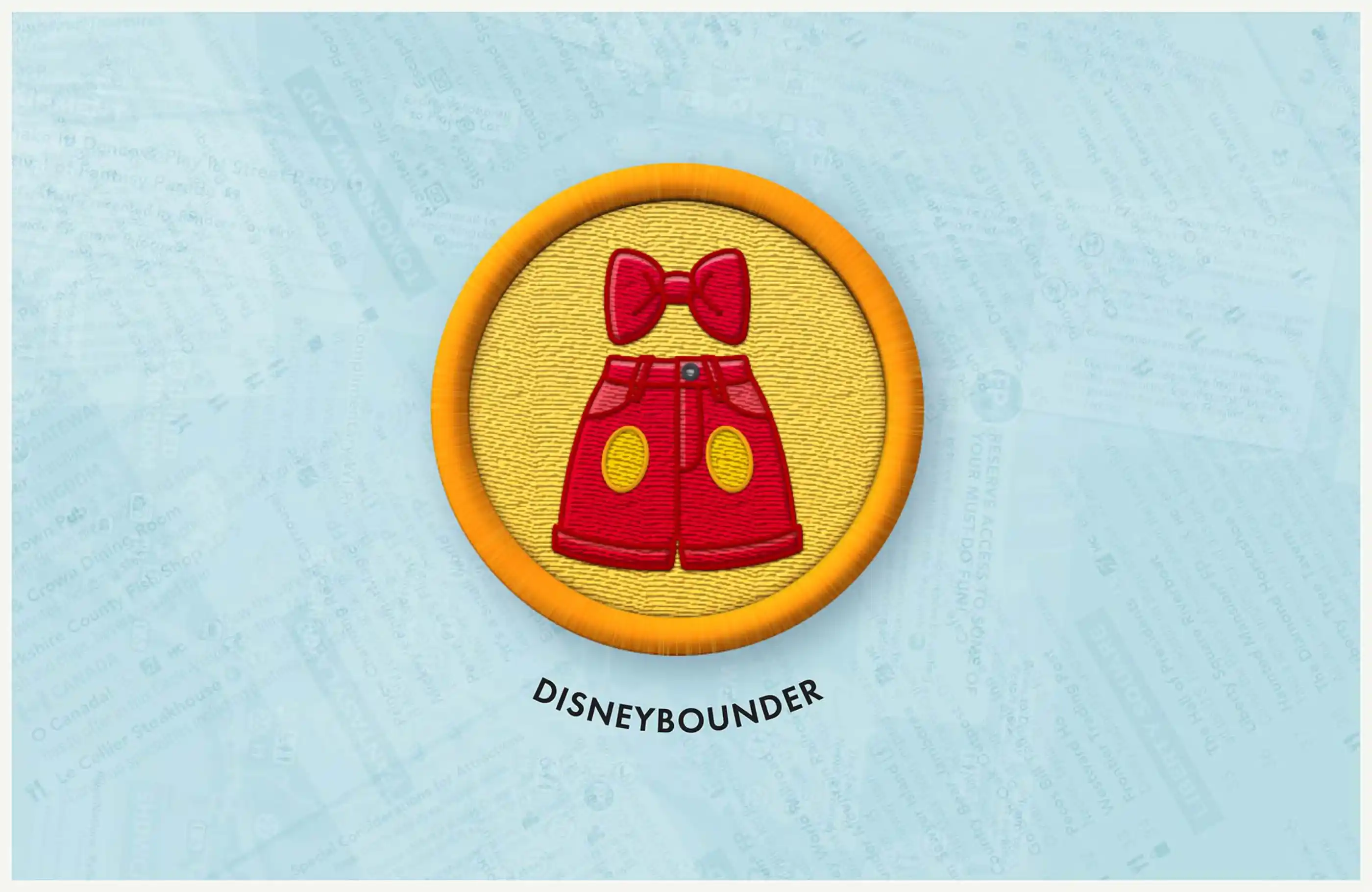 Close-up of Disneybounder badge.