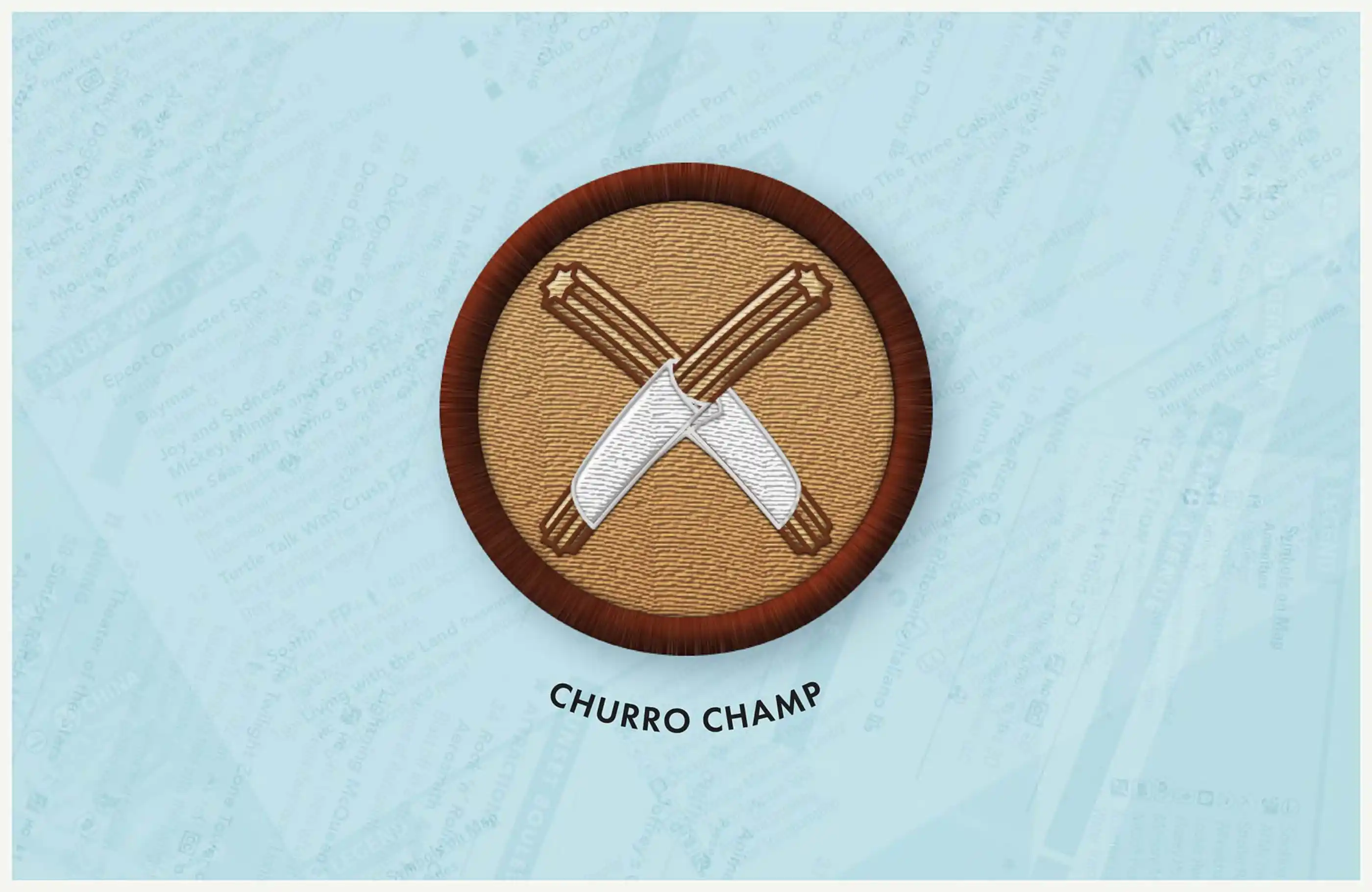 Close-up of Churro Champ badge.