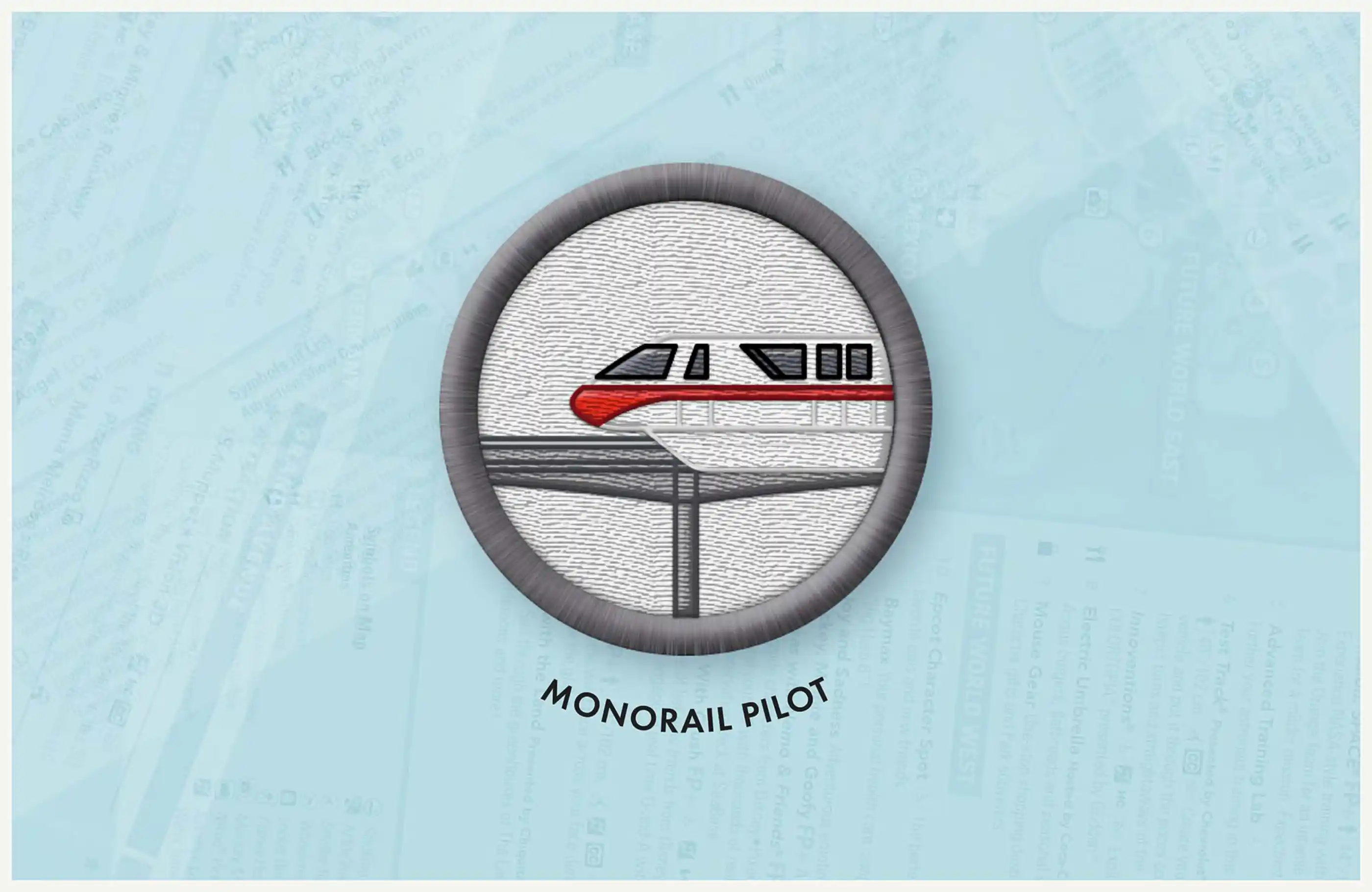 Close-up of Monorail Pilot badge.