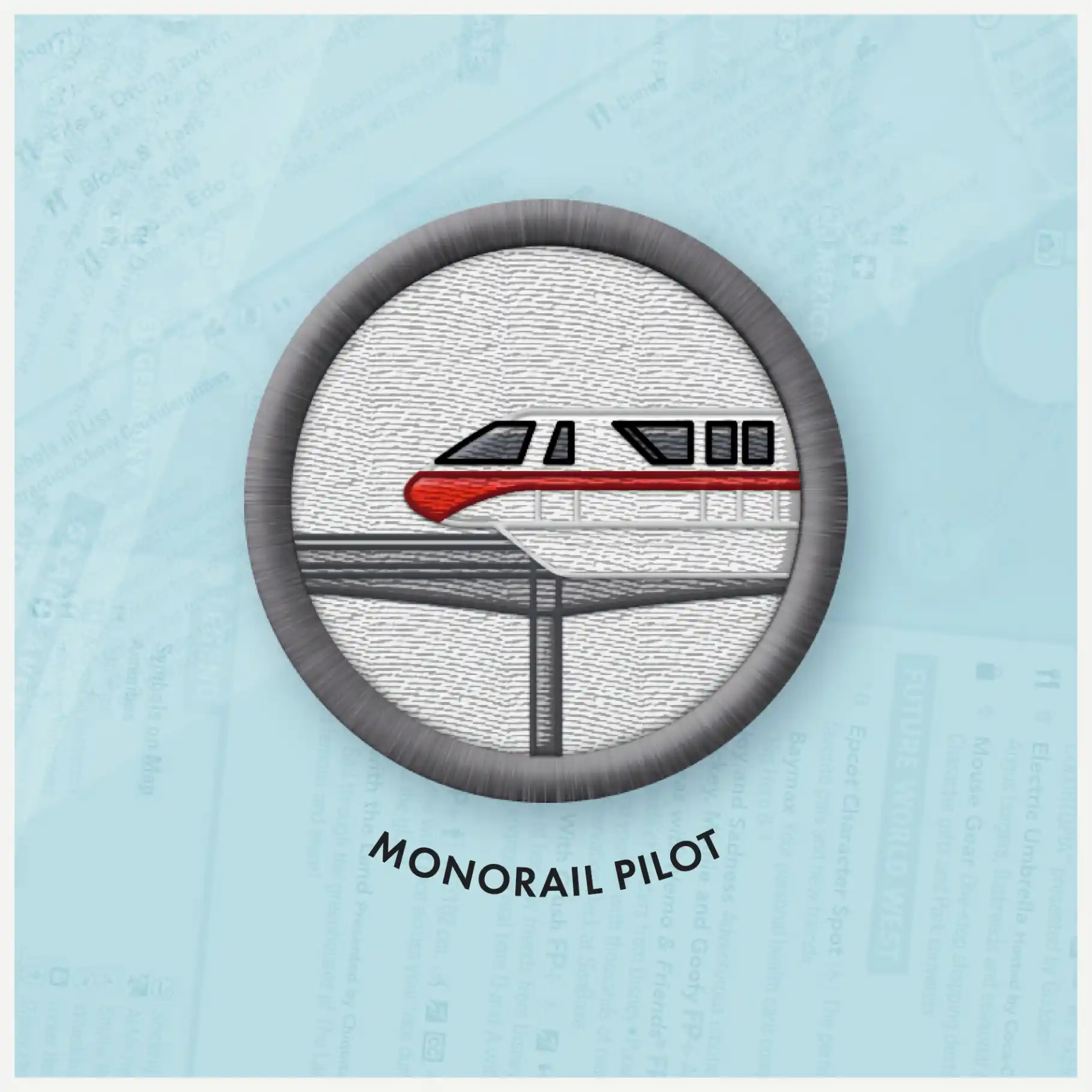 Close-up of Monorail Pilot badge.