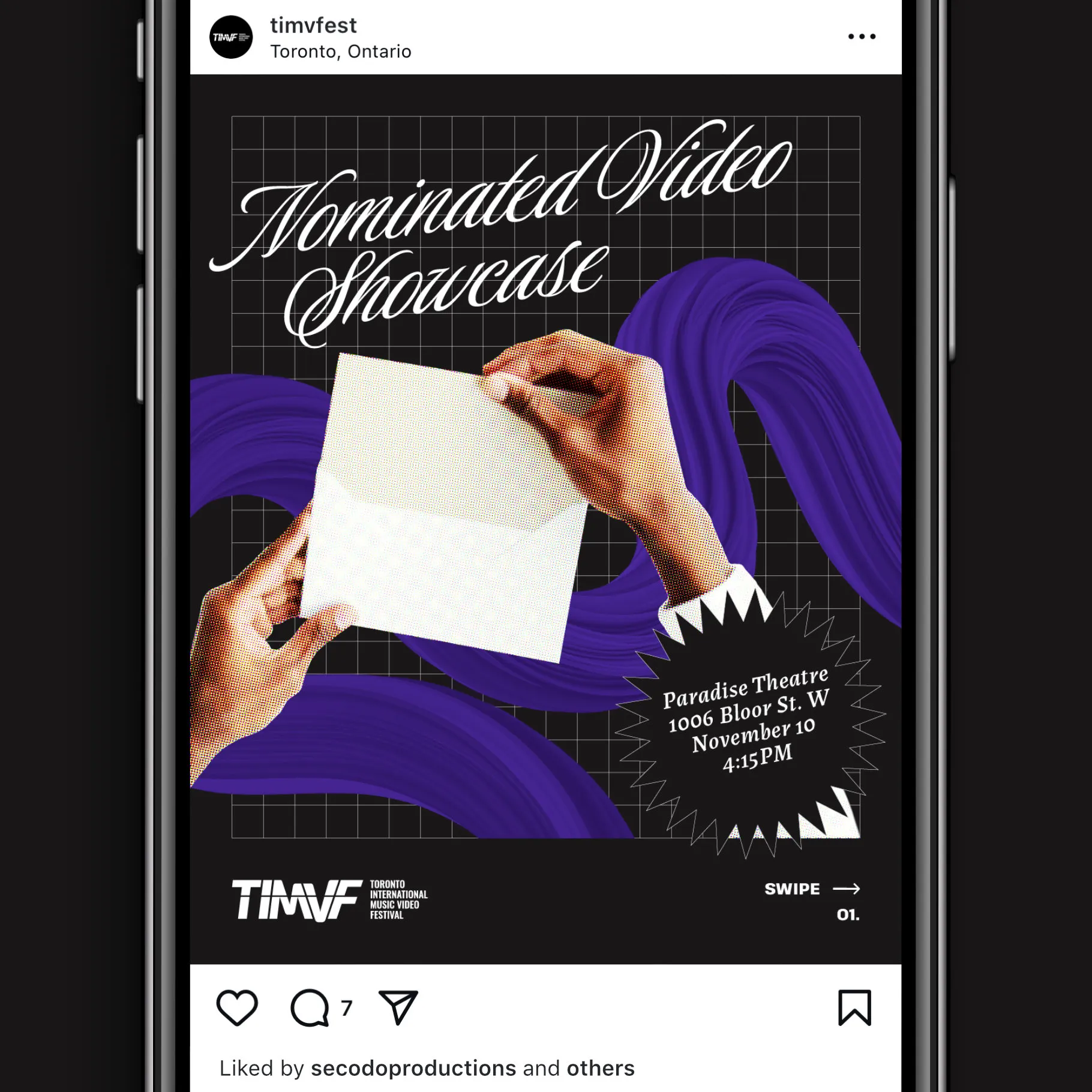 Instagram post with Nominated Video Showcase event information.
