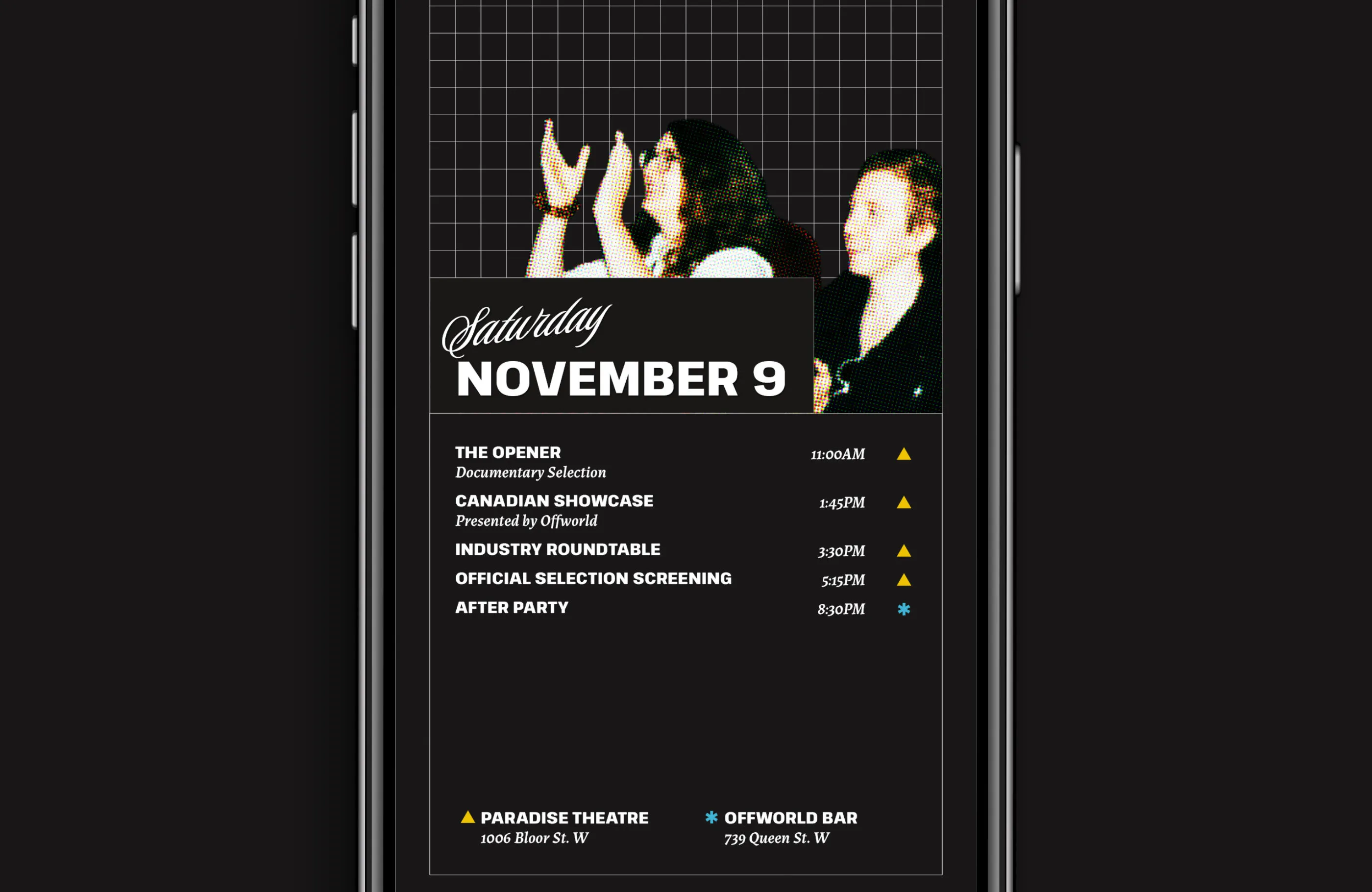 Online event program open to Saturday, November 9 schedule.