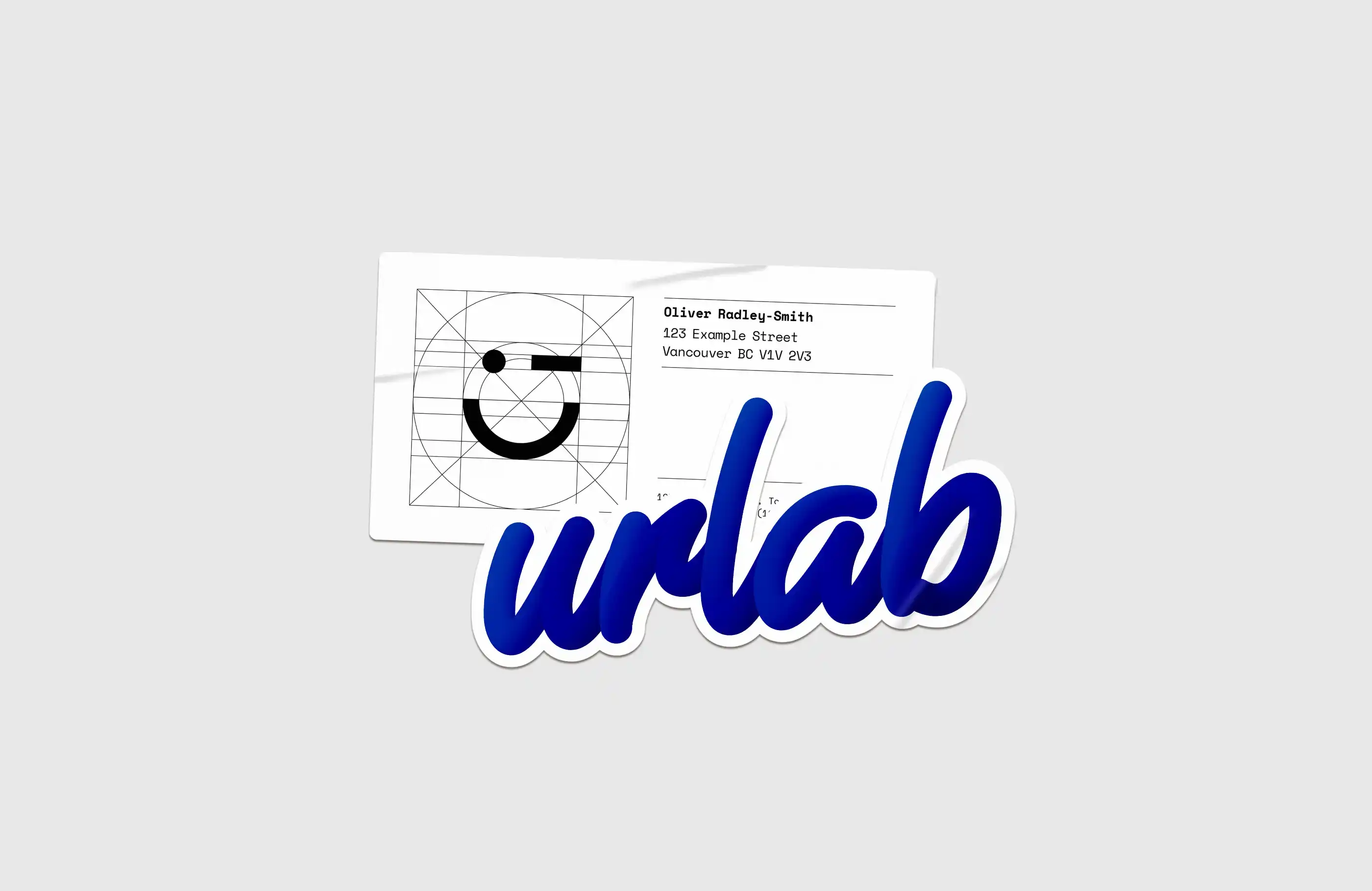 Mailing label and sticker with hand-lettered wordmark.