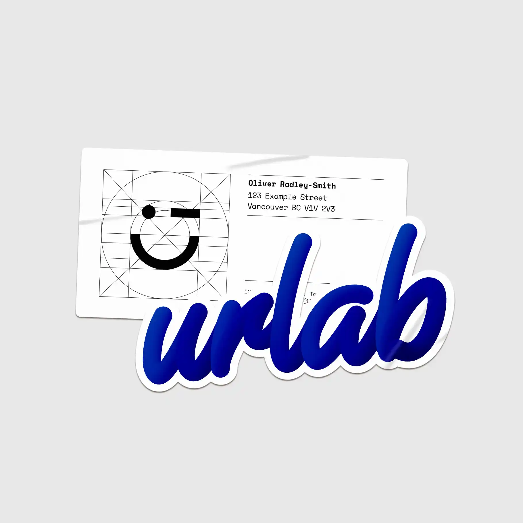 Mailing label and sticker with hand-lettered wordmark.